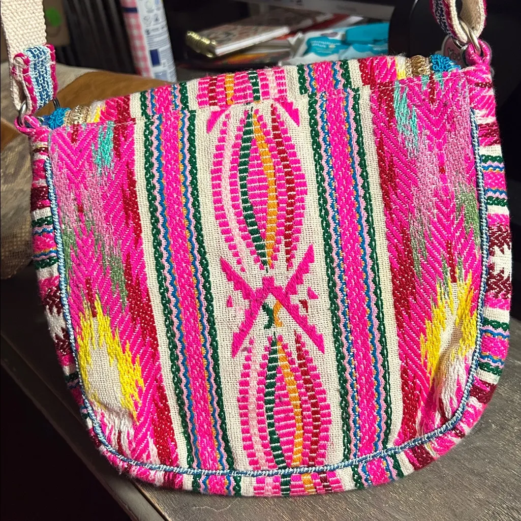 Katy Did Colorful Bohemian Southwestern Embroidered Crossbody Pink - Image 5