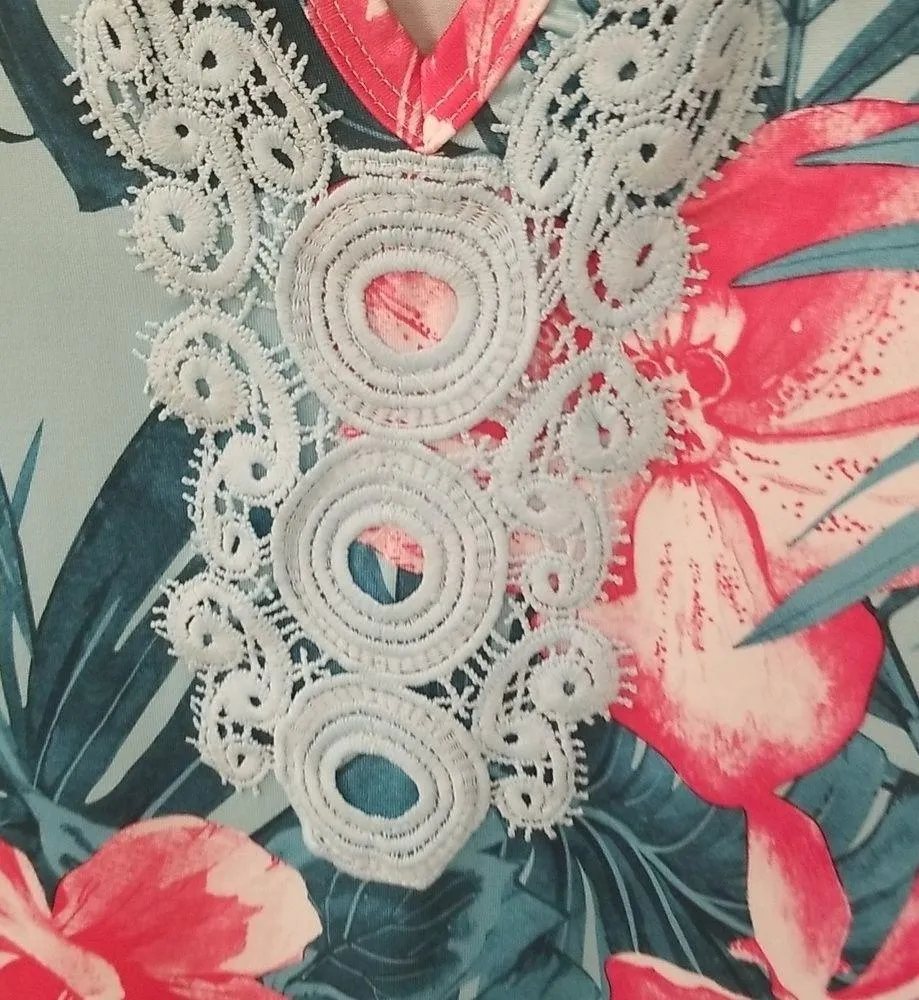 💕CARIBBEAN JOE💕 V-neck Embellished Dress ~ Tropical Floral Print Medium M NWT - Image 8