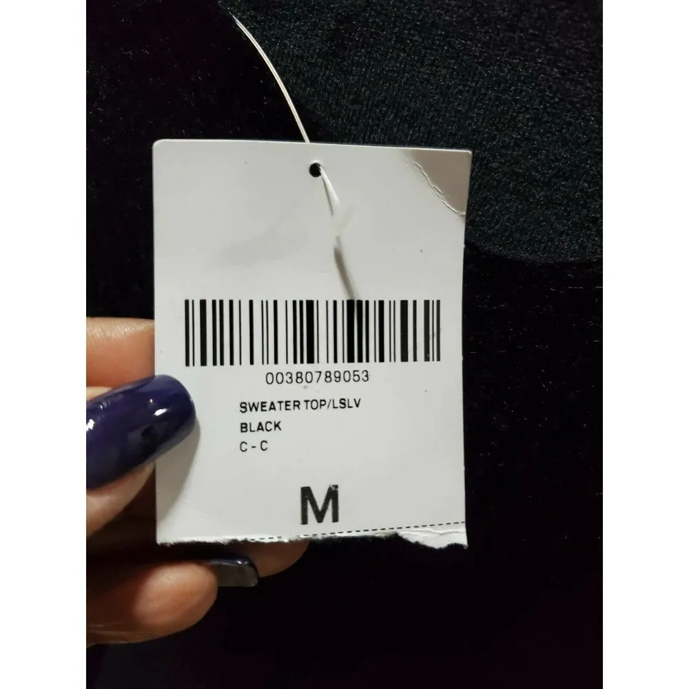 Forever 21 Women's Black Rayon & Polyester V-Neck Long Sleeve Sweater Top Size M - Image 7