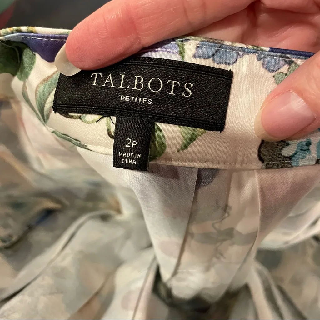 Sweet creamy cottagecore floral pleated mini skirt Talbots stretch cotton a-line - Image 4