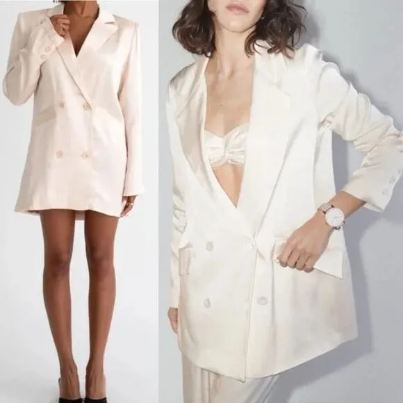 NWT Rumored BlushPink Satin Double Breasted James Blazer Dress Champagne Size XS - Image 2