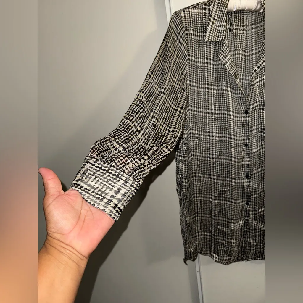 Zara Monochrome Checkered Button-Down Shirt - Image 4