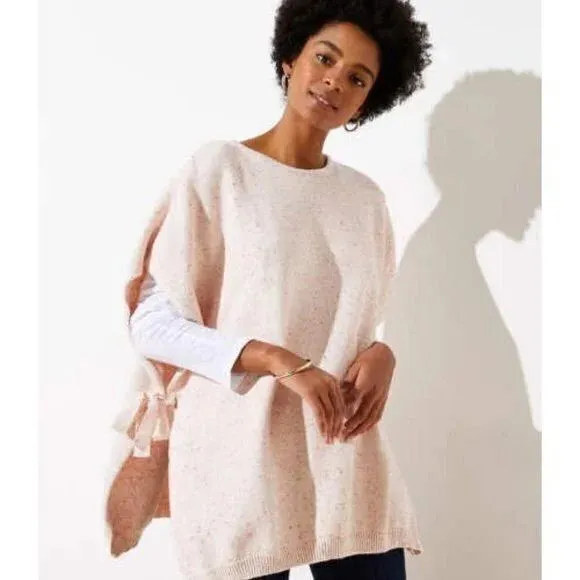 LOFT Sweater Womens XS/S Pink Side Tie Speckled‎ Poncho Knit Top Oversized NWT - Image 4