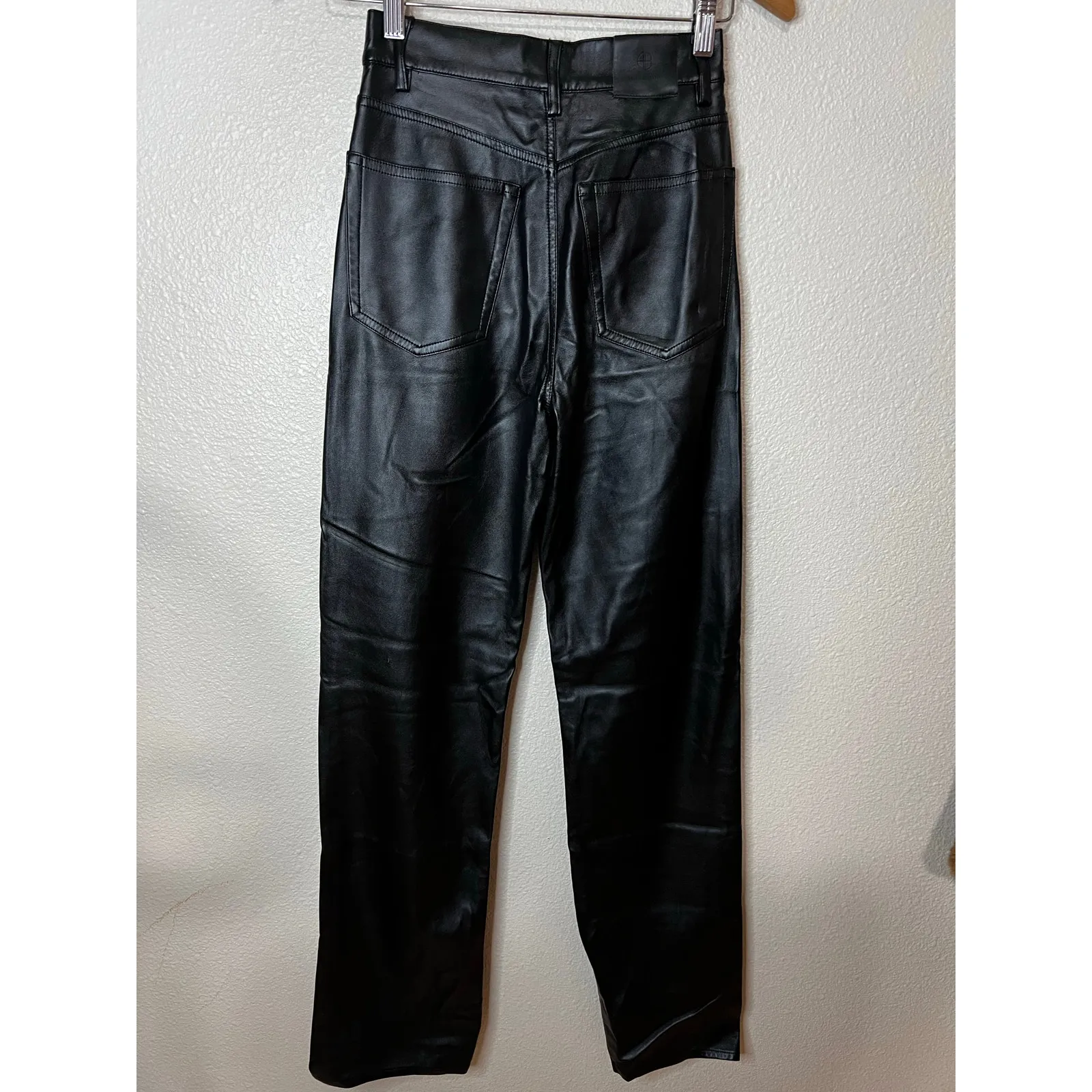 Anine Bing Kat black high waist straight leg button fly vegan leather pants 2 - Image 6