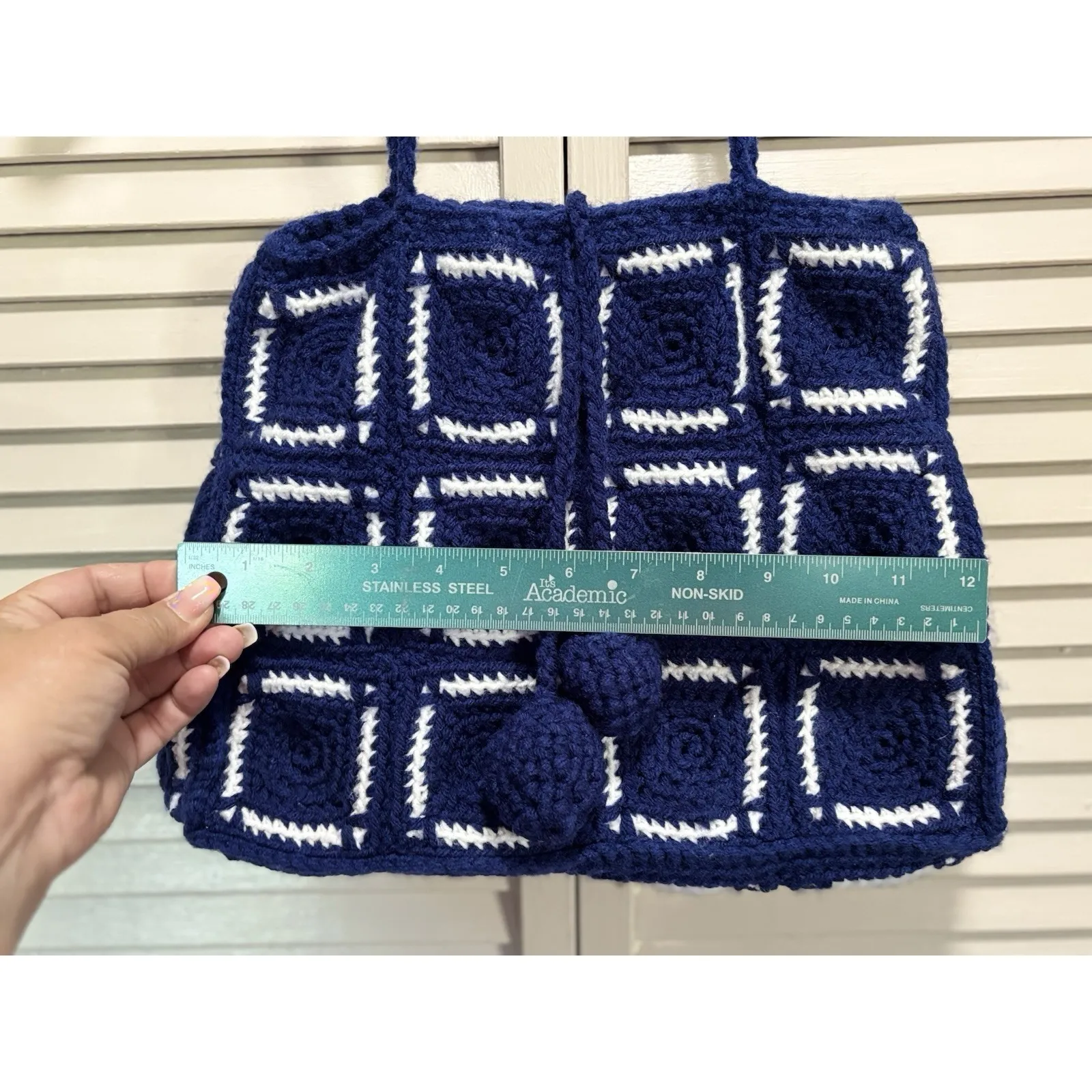 Granny‎ Square Purse Blue/White Handmade Crocheted Medium Size No Lining/pockets Blue - Image 2