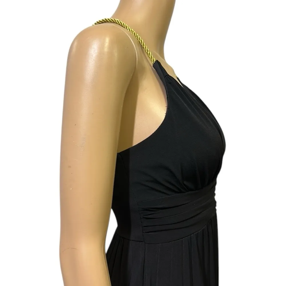 City Triangles Black Empire Waist Gold Rope X Strap Pleated Fit Flare Dress S - Image 6