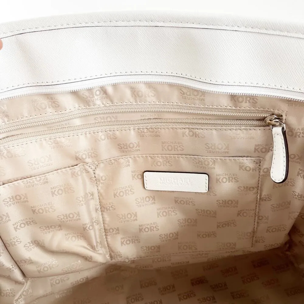 Michael Kors Violet Leather Large Carryall Tote Bag Purse Optic White - Image 8