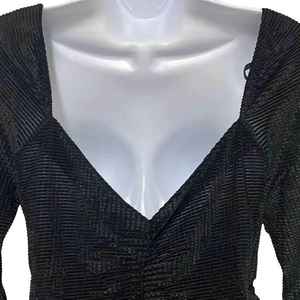 Minkpink Chaima Black Velvet Ruched Long Sleeves Mini Dress NWT Sexy LBD Stretch - Image 7