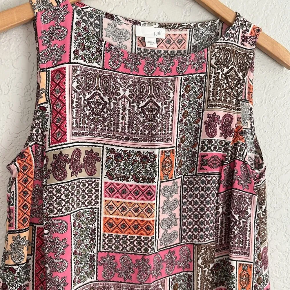 J. Jill Sleeveless Pink Paisley Tank Top Swing Babydoll Preppy Vacation Resort Size XS - Image 2
