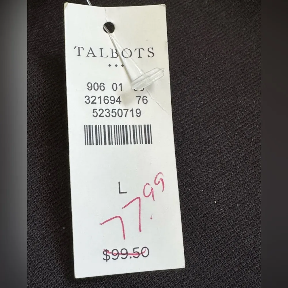 TALBOTS NWT Black Dress W/ Round Beaded Neckline. 3/4th Sleeves. Pull Over Sz. L - Image 9