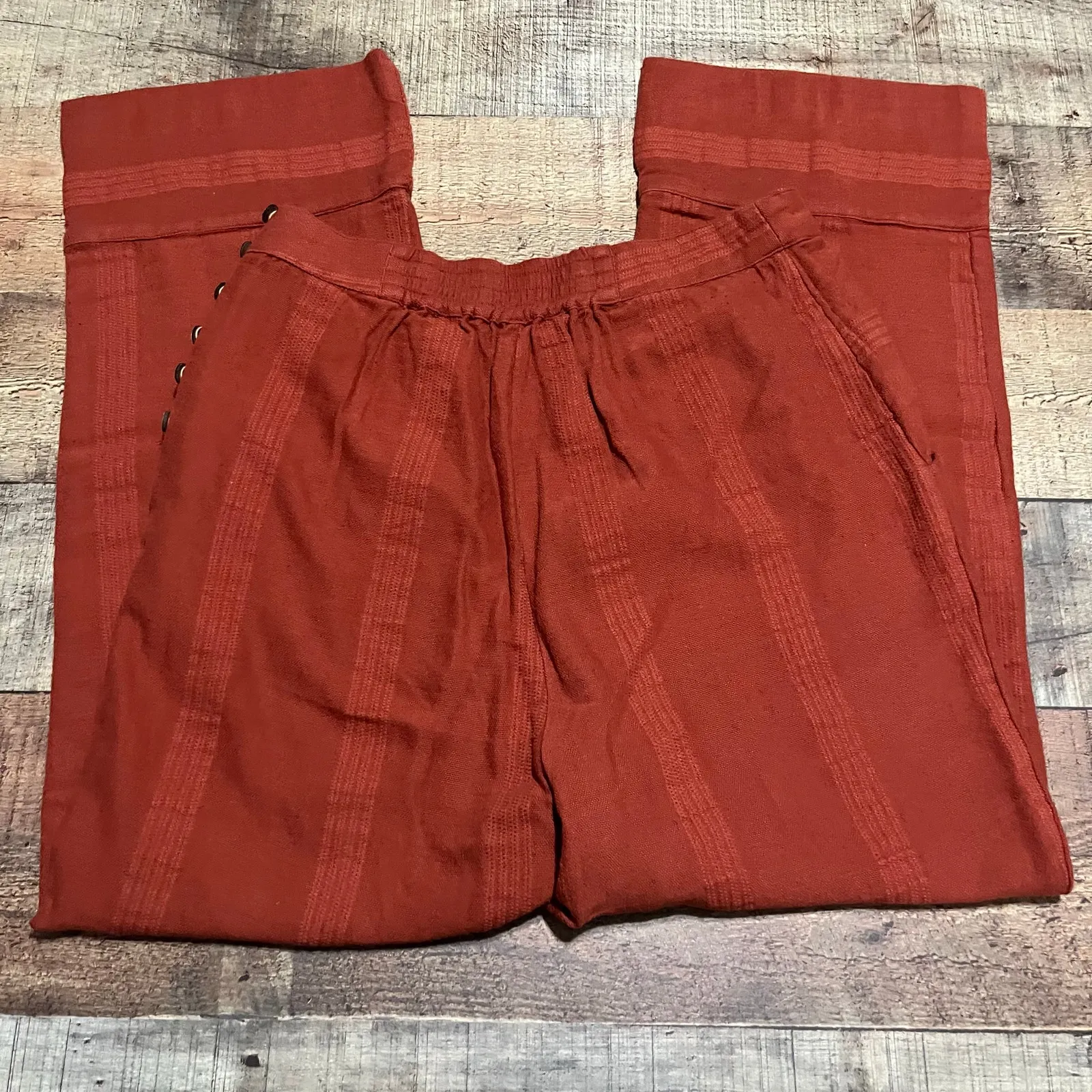 Free People Women's Orange Linen Blend Beach Pull-On Wide Leg Cropped Pants Sz S - Image 5