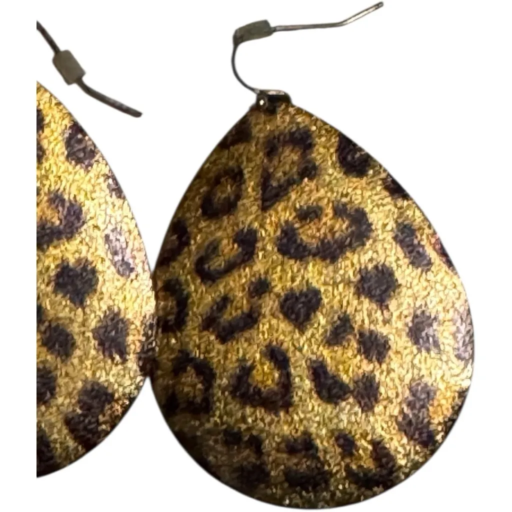 Leopard Print Teardrop Earrings Gold - Image 3