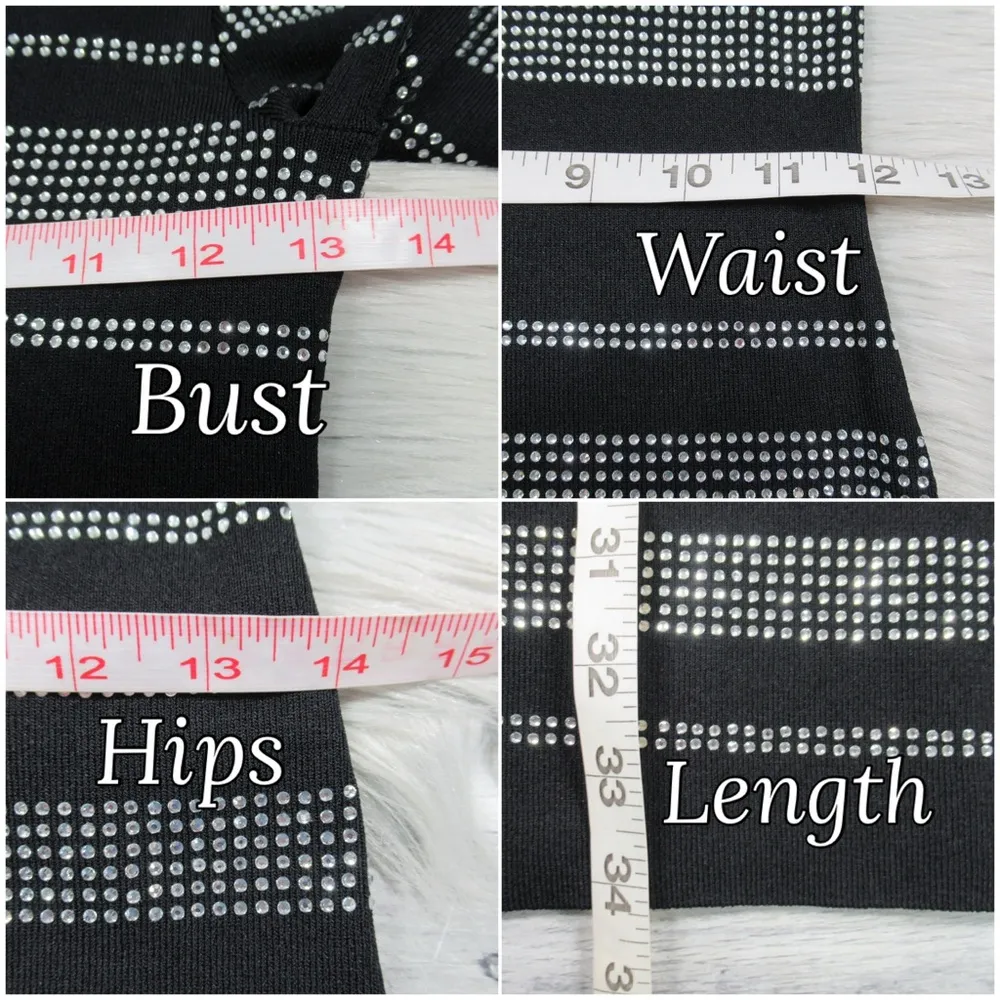 Bar III Black Rhinestone Stripe Bodycon Sweater Dress Women's Size XS - Image 11
