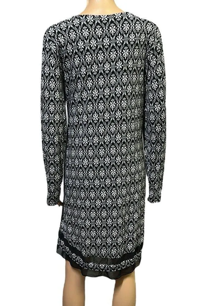 Anne Klein Black White Rayon Spandex Lightweight Long Sleeve V Neck Dress Large - Image 6