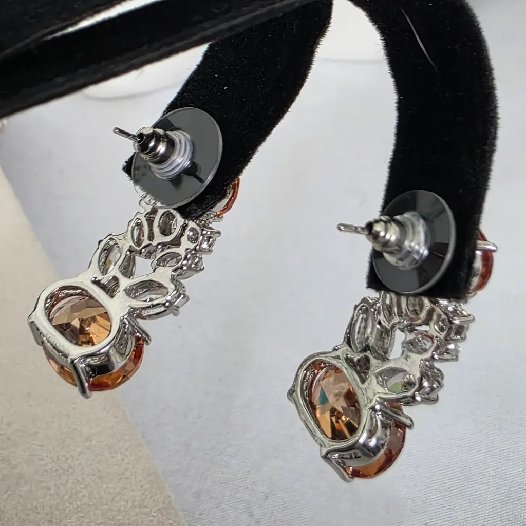 Silver Rhodium with Orange And Clear Zirconia Neckalce and Earrings Set - Image 14