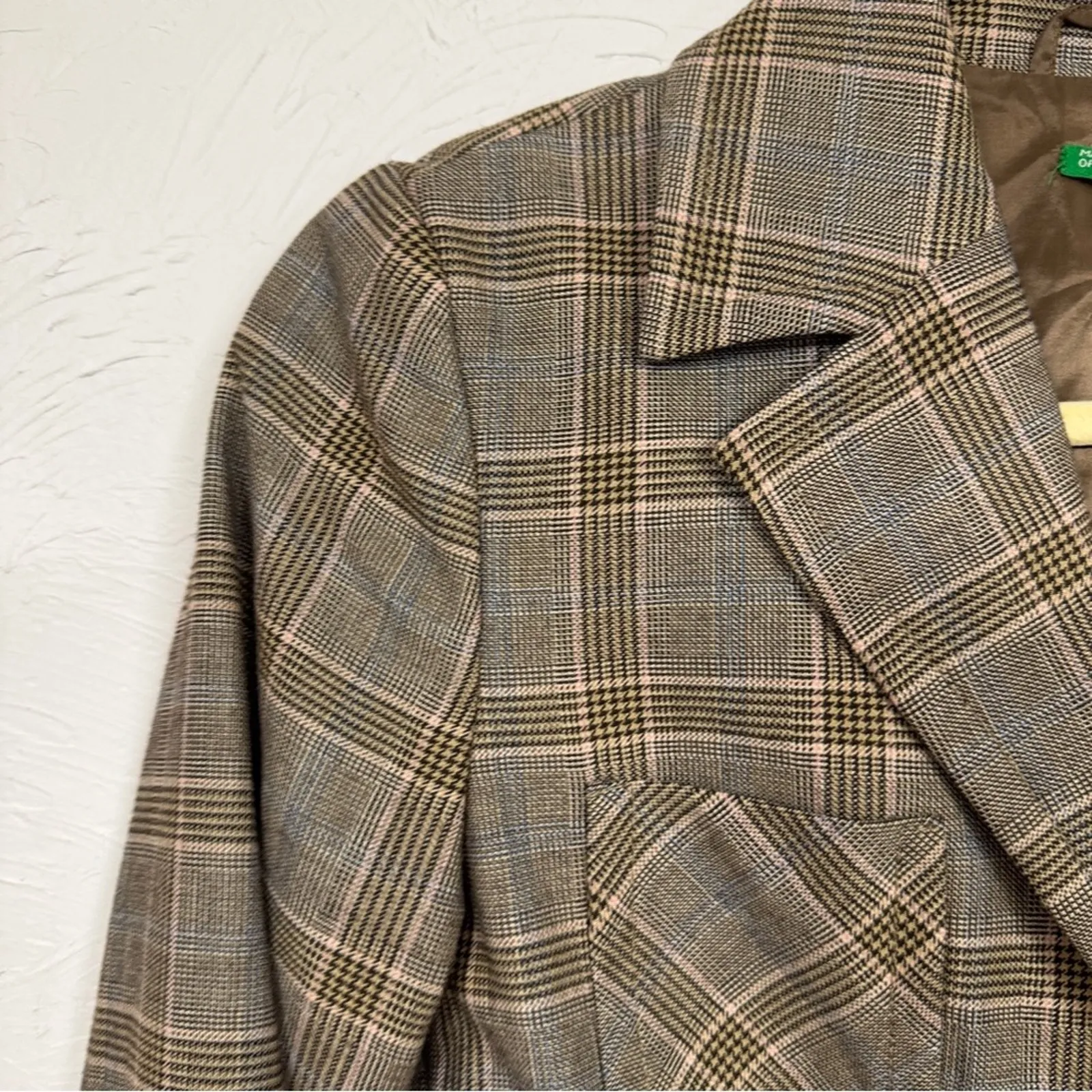 United Colors of Benetton Brown Plaid Blazer Jacket Womens 10 Preppy Academia - Image 5