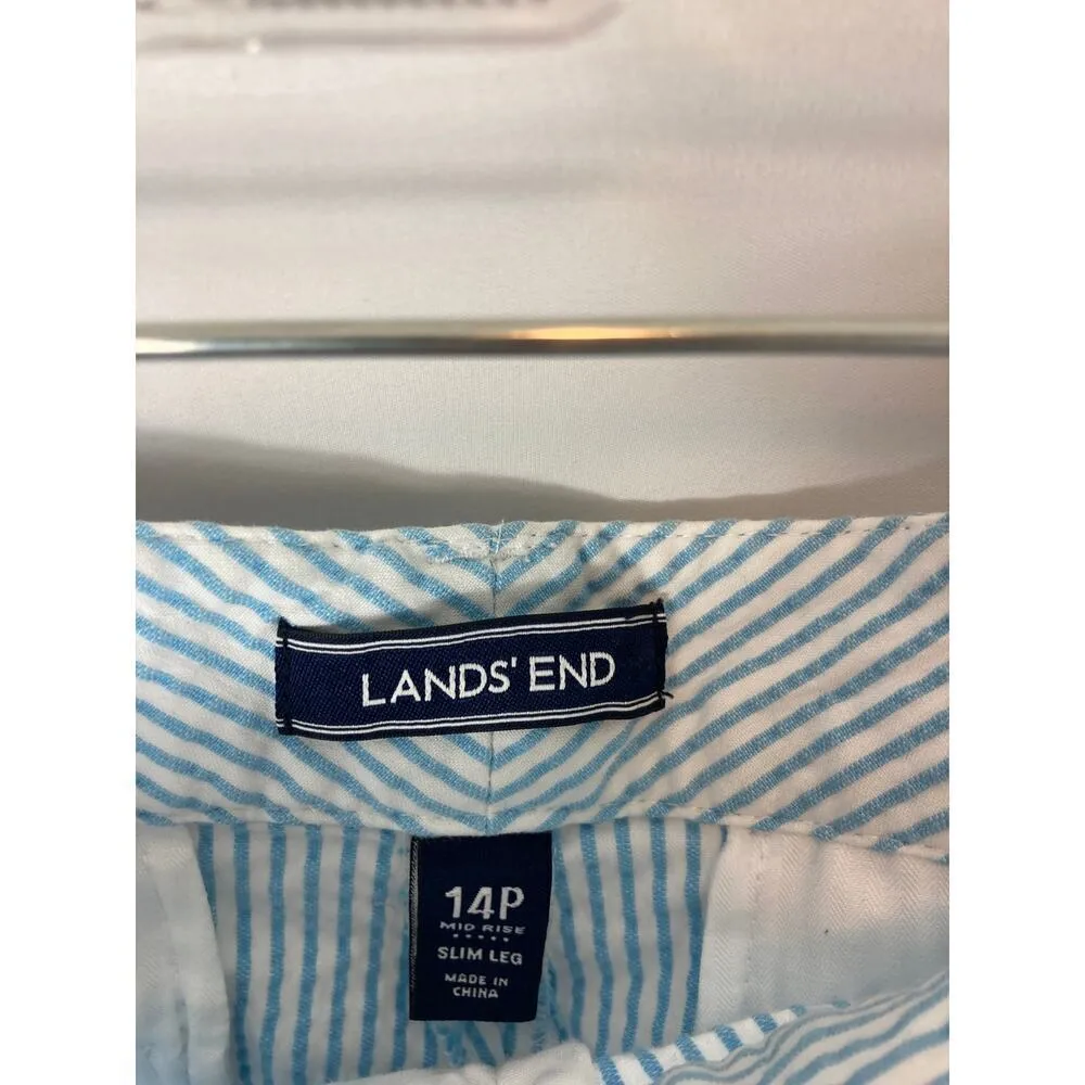 Lands End Blue And White Mid Rise Slim Leg Pant size 14P - Image 3