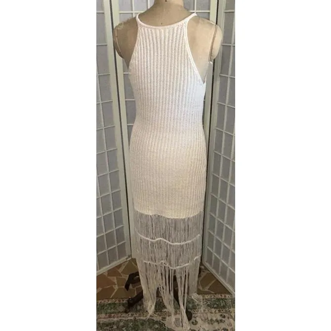 Mable Crochet Ivory Boho Hippie Beach Minimalist Quiet Luxury Maxi Dress Large - Image 4