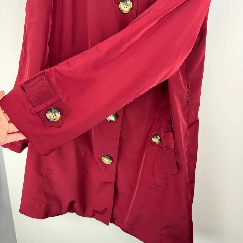 London Fog Red Button Front Trench Coat Jacket Sz Medium Plaid Flannel Lined - Image 9