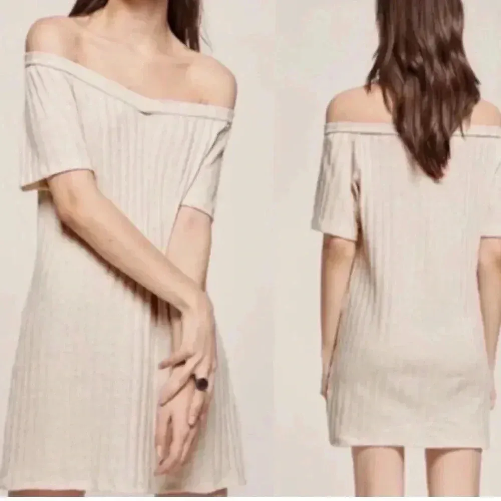 Reformation Portland Off Shoulder Dress Cream Ribbed Women’s Size XS - Image 8
