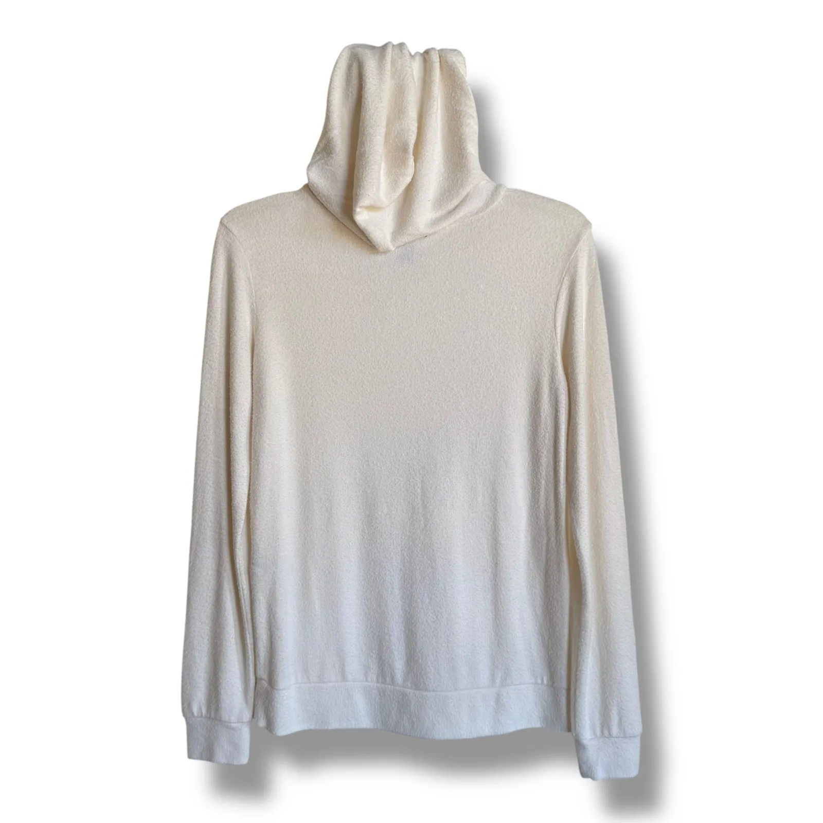 Forever 21 Womens Hoodie Cream Fuzzy‎ Soft Kangaroo Pocket Drawstring Small - Image 3