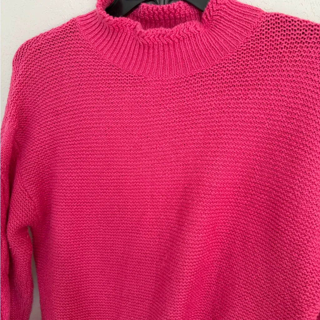 J.Crew Hot Pink Turtleneck Cable Knit Sleeve Sweater Womens M Barbiecore Preppy Size M - Image 2
