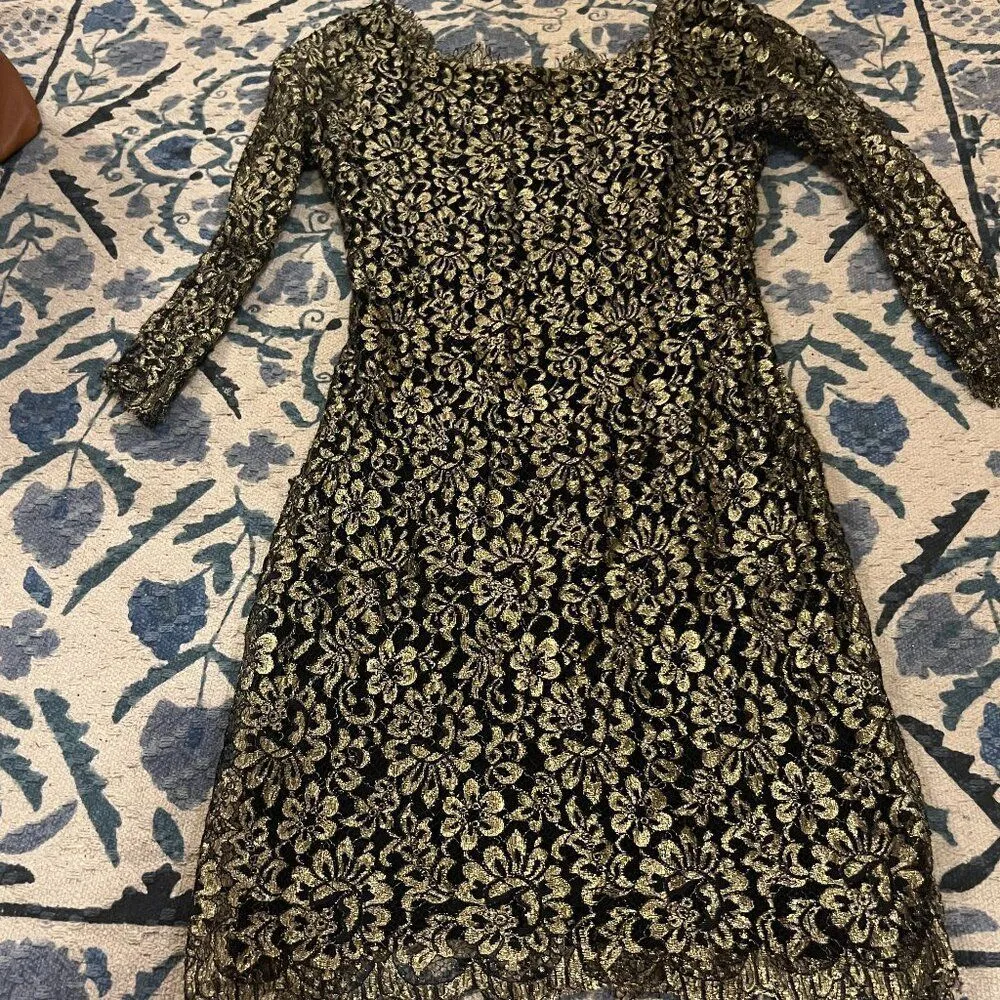 Diane Von Furstenberg Gold Zarita Stretch Lace Shift Dress 6 - Image 3