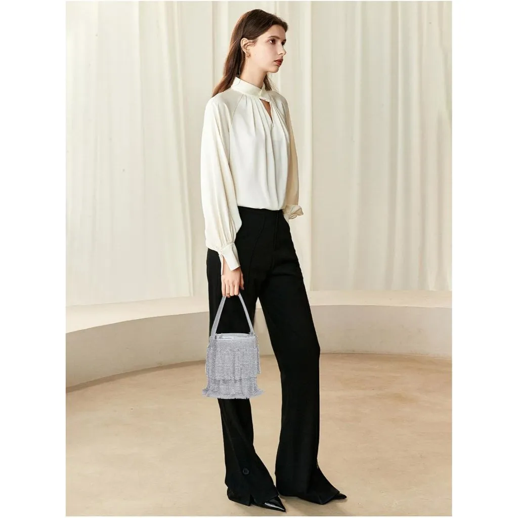 ⚡ Women's Rhinestone Sparkling Elegant Evening Crystal Silver Clutch Bag - Image 2