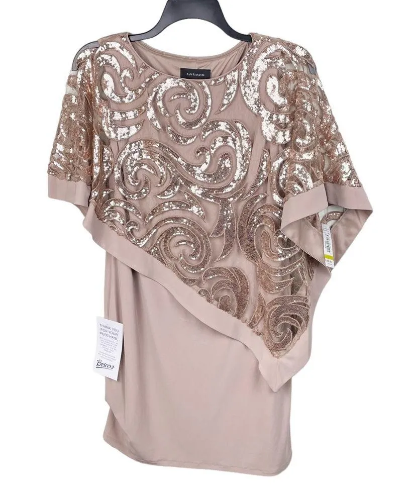 NEW R&M Richards 2584 Short Mother Of The Bride Dress Caramel Gold Sequin Size 6 - Image 4