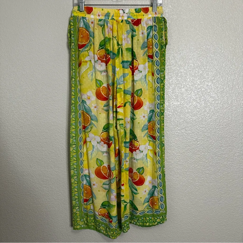 C&C California Boho Citrus Floral Print Wide Leg Pants, Sz Large - Image 6