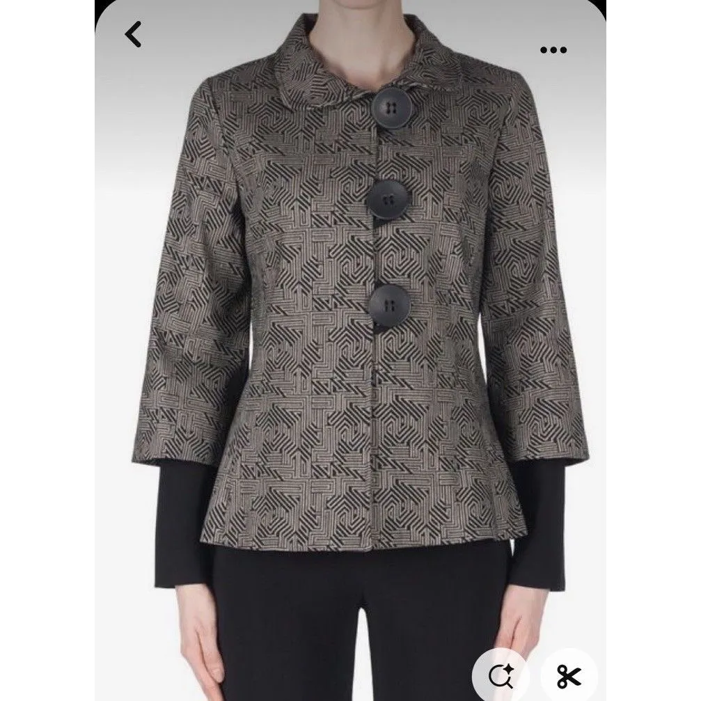 Joseph Ribkoff Jacket Womens 8 Black Gold Patterned Blazer Large Buttons Stretch - Image 11