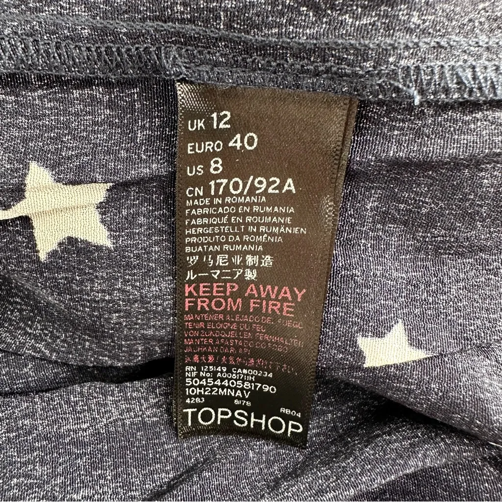 Topshop Navy Star Print Midi Slip Dress size 8 Tie Straps Button Front V Neck - Image 9