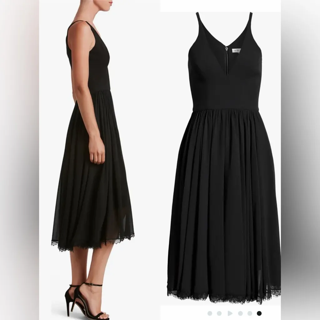 NEW Dress the Population Alicia Chiffon Plunging Mix Media Dress in black sz S - Image 3