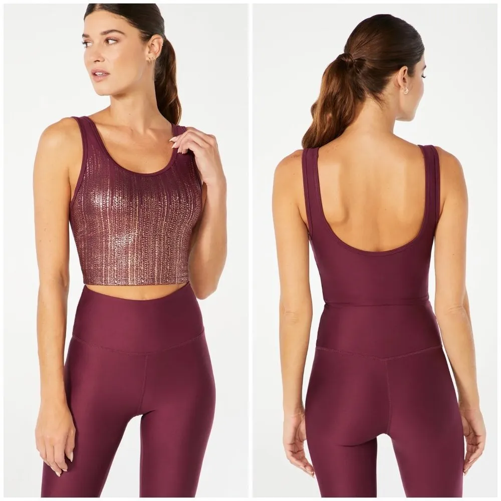 💕MARIKA💕 Marley Metallic Sports Bra + Leggings Grape Wine/ Copper Medium M NWT - Image 4