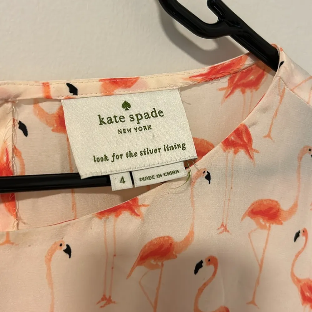 Kate Spade Flamingo Novelty Print 54% Silk Blend Dress Pockets Tropical Size 4 - Image 3