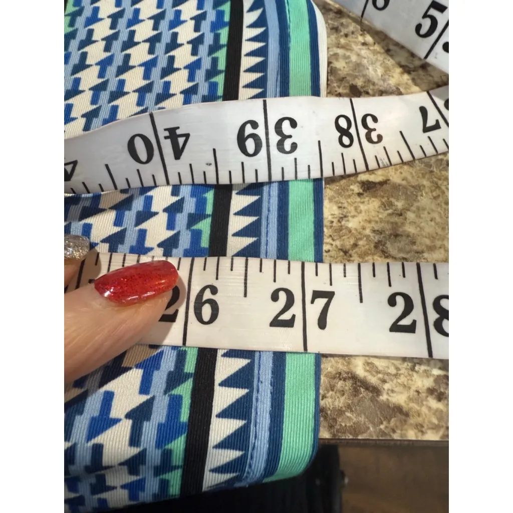 Women's Sunny Leigh Tunic Top S Blue Green Geometric 3/4 Sleeve - Image 5