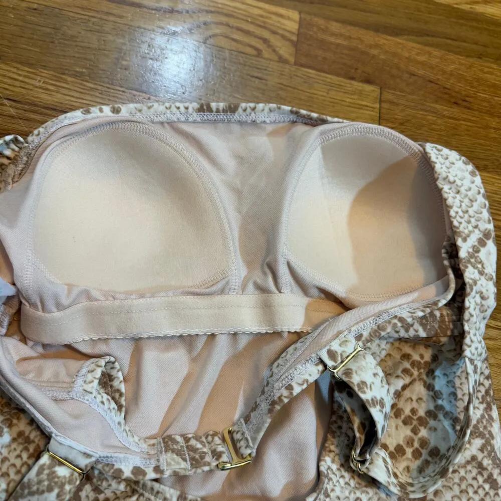 Kona Sol Women’s Medium 8 10 Brown Tan Snake Skin Print One Piece Swim suit New - Image 5