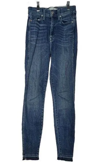 AYR Women’s The Riser Jeans Blue Neon Jupiter High Rise Skinny Medium Raw Hem 25 - Image 1