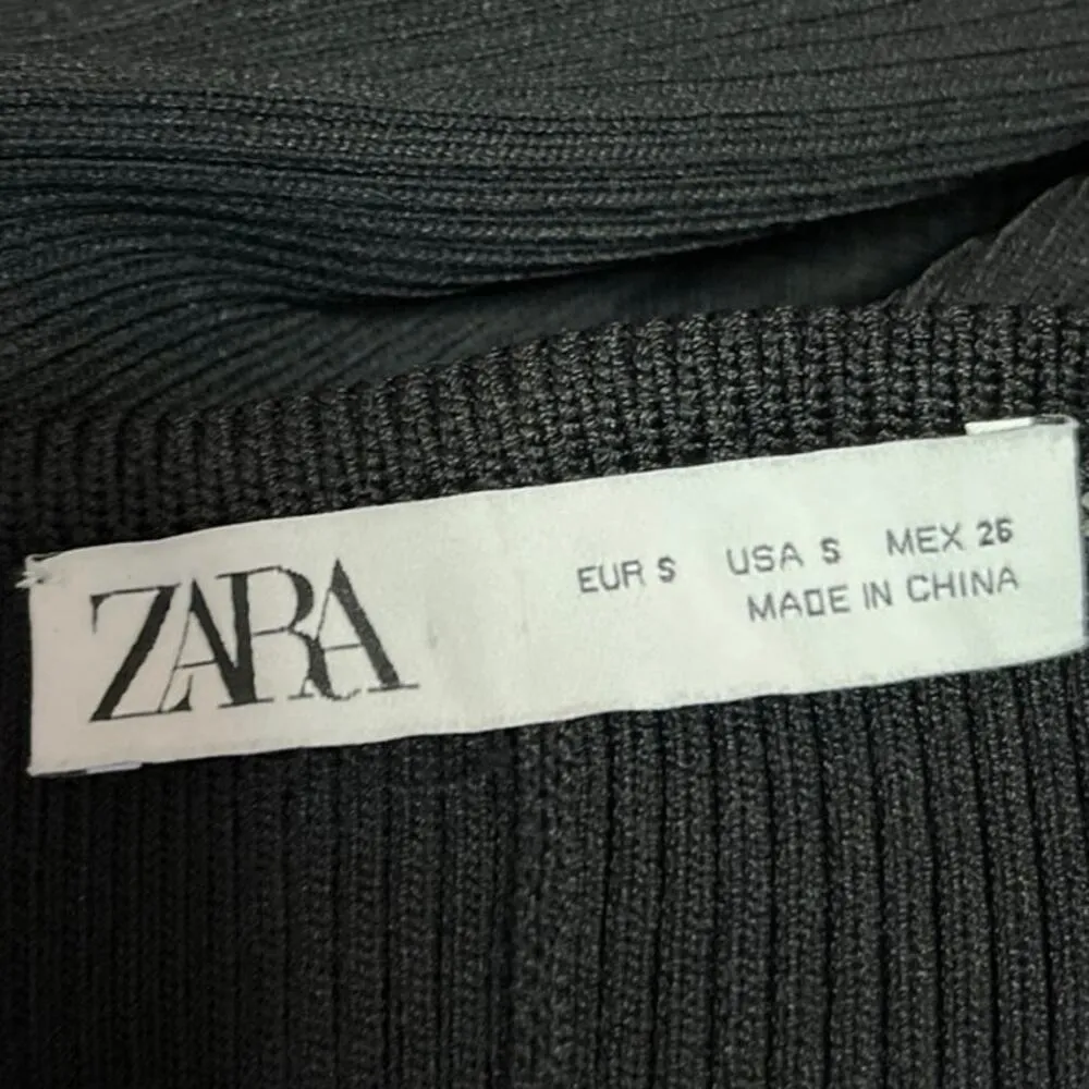 Zara Women's Black Ribbed Knit Sleeveless Shaping Cami A Line Midi Dress Size S - Image 4