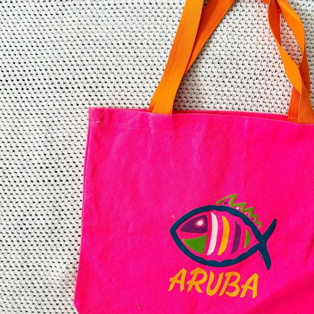 Miro Unit Alla Hot Pink Aruba Destination Souvenir Vibrant Fish Tote NWT 90s - Image 3