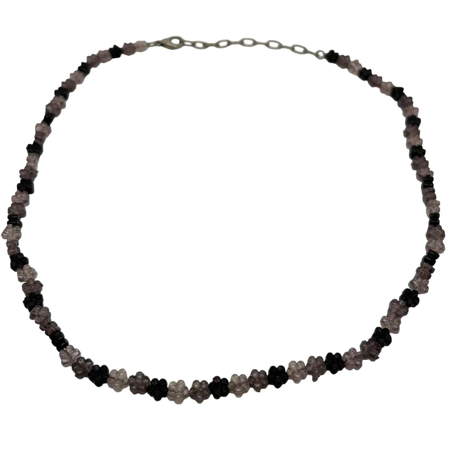 Flower‎ Beaded Necklace Black Gray Floral Bead Chain Choker Jewelry Acrylic 18" - Image 2