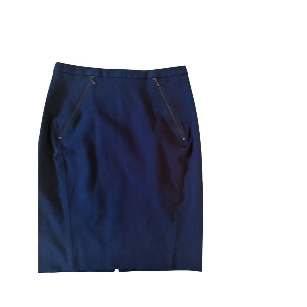 ELIE TAHARI Navy Blue Zip Pocket Pencil Skirt Size US 2 - Image 6