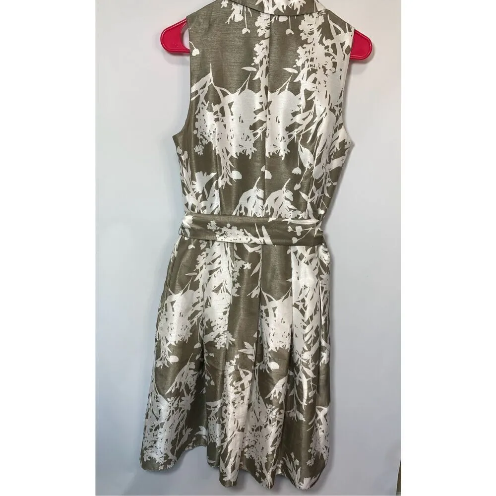 Jessica Howard Womens Collared Retro Floral Faux Wrap Dress Taupe White Size 6 - Image 5
