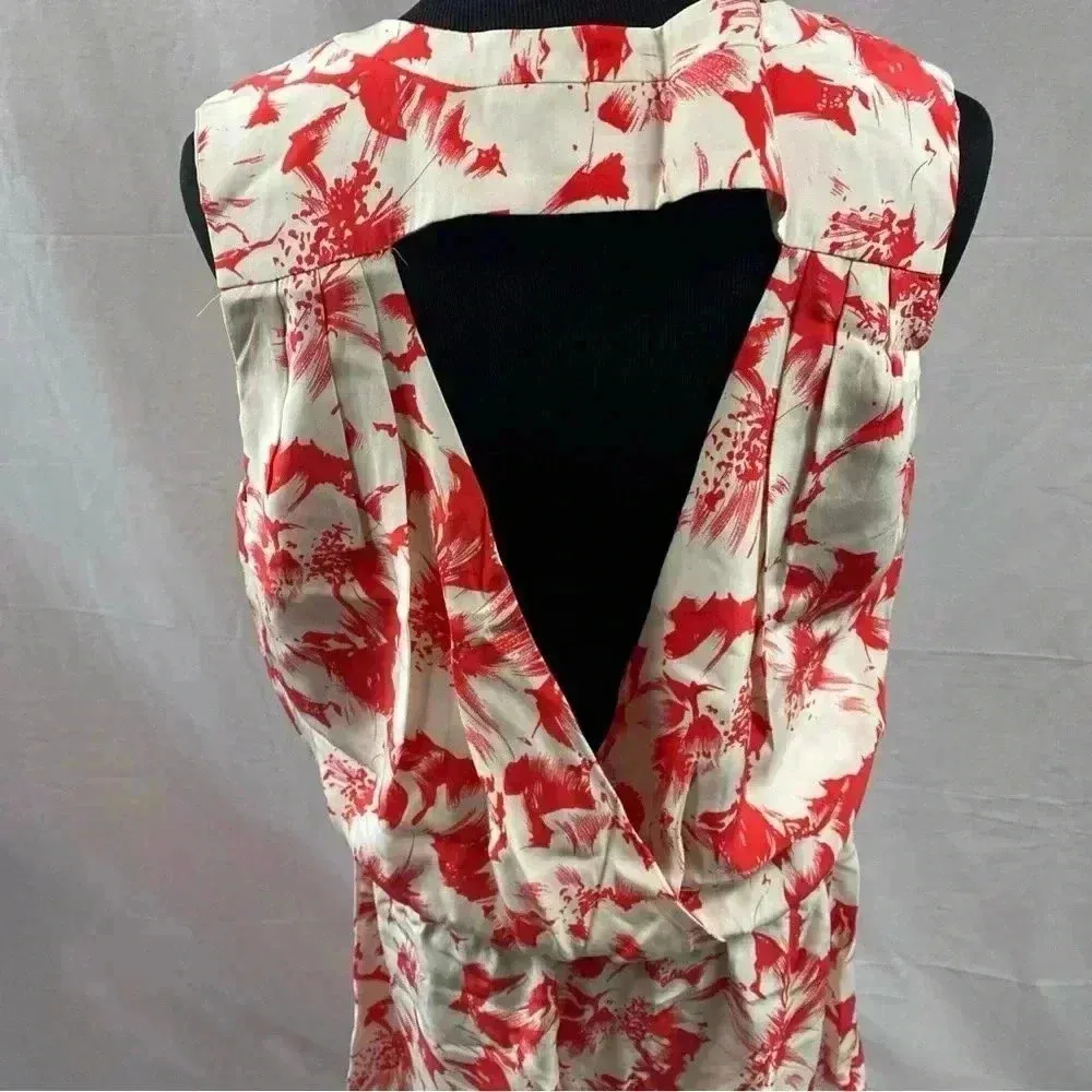 Parker Womens 100% Silk Dress Surplice Neck Open Back Floral Large Plunge Neck - Image 3