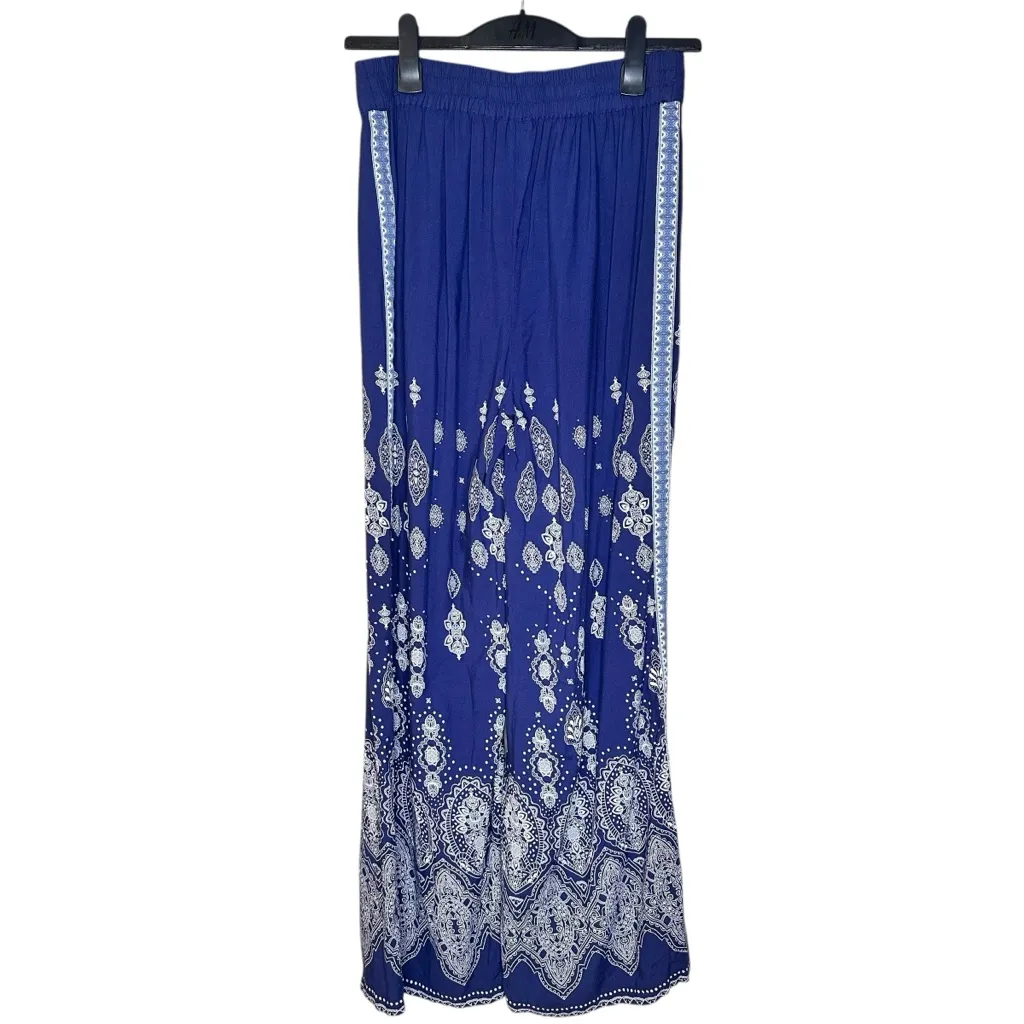 Venus Wide Leg Casual Pant Blue Paisley Print Size Medium Bohemian Hippie - Image 4