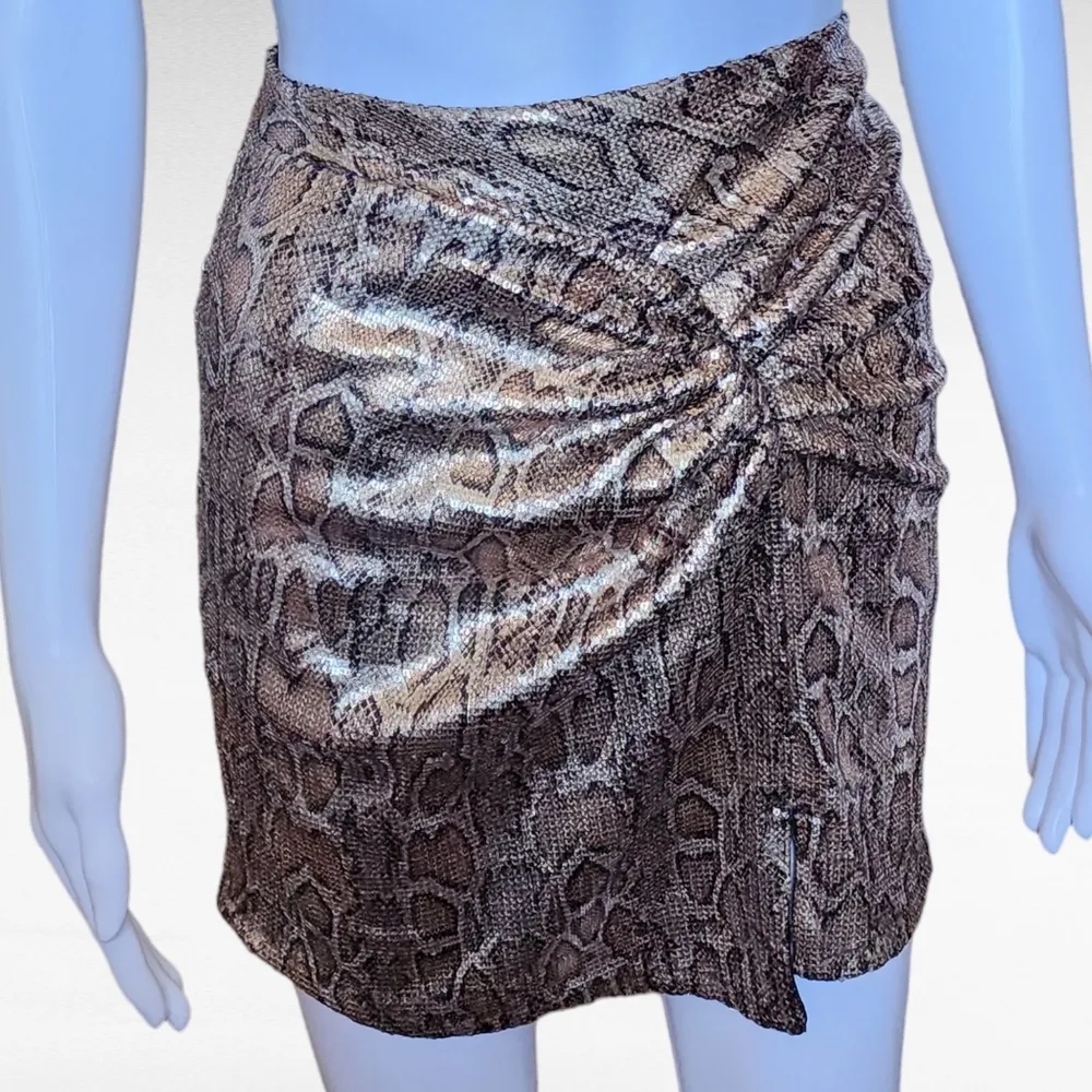 Zara Reptile Sequin Ruched Bodycon Mini Skirt Size Small - Image 2