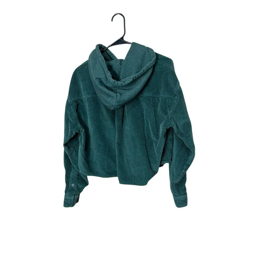 American Eagle Corduroy Button-Up Cropped‎ Shirt Jacket Shacket Green Size L - Image 4