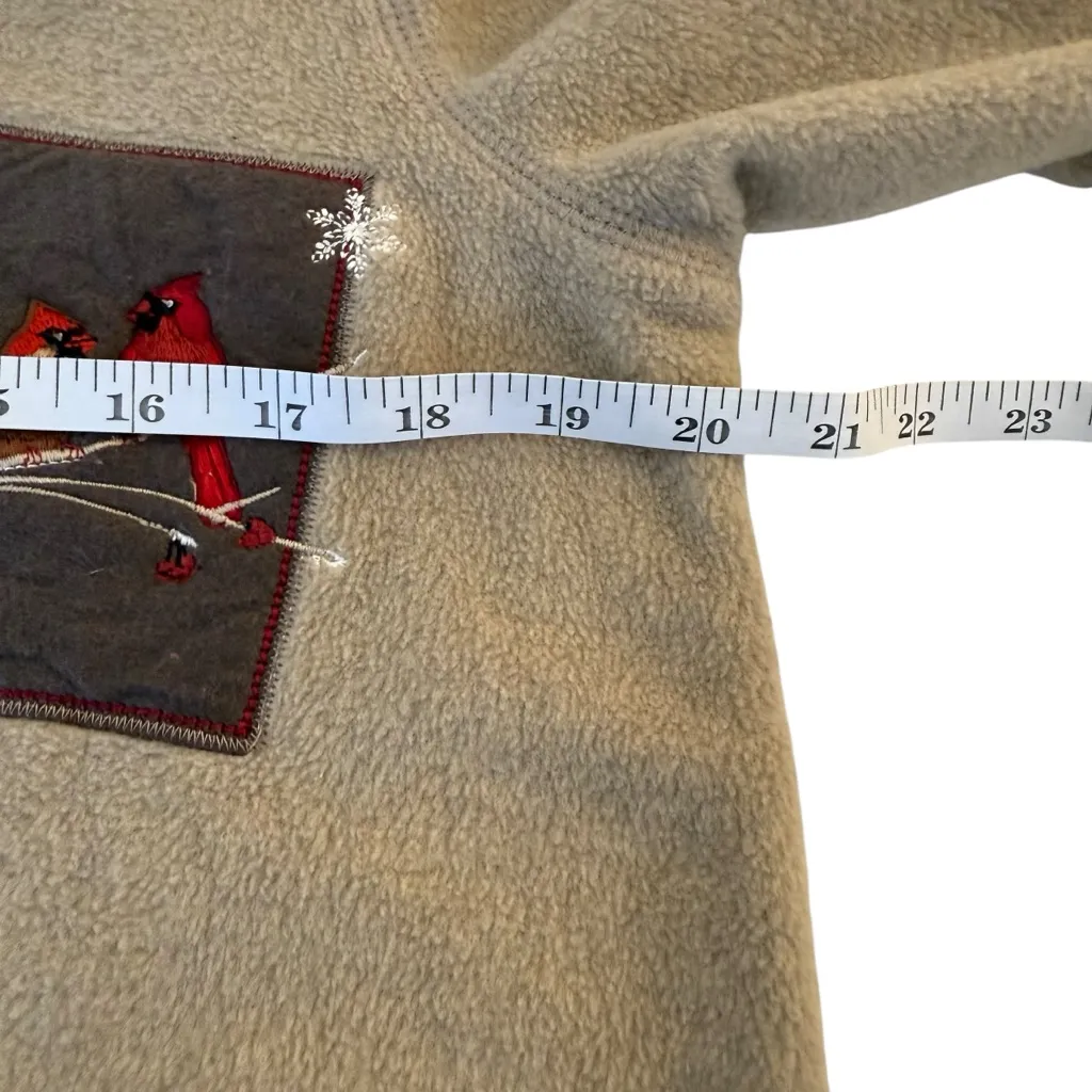 Croft & Barrow Small Tan Fleece Embroidered Cardinal Cardigan Holiday Winter - Image 8