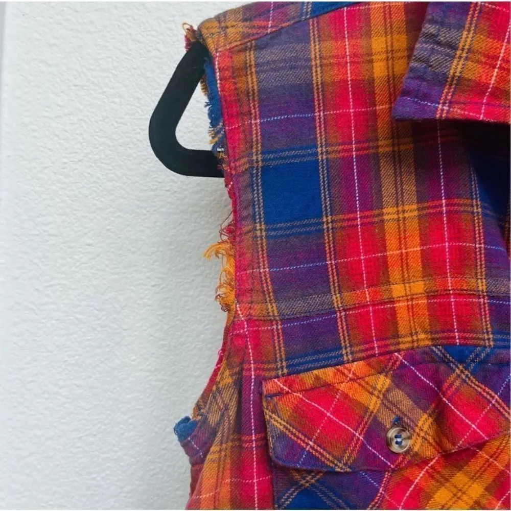 Hurley Colorful Plaid Cut-Off Button Down Flannel Women’s Size Small - Image 9