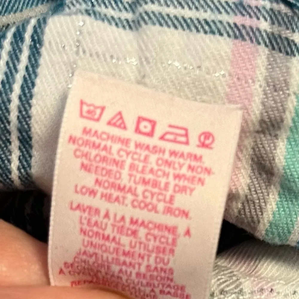 Victoria’s Secret Nightshirt Pink Teal & White Plaid Button Up Nightie Sz M EUC - Image 5